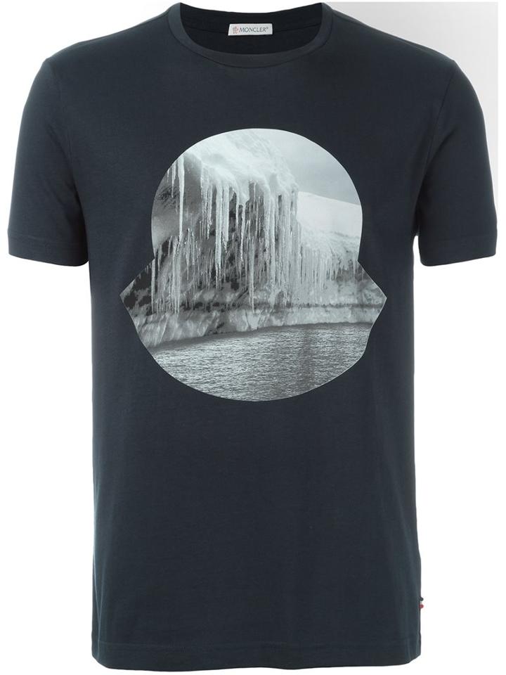 Moncler Icicle Print Logo T-shirt, Men's, Size: Xl, Blue, Cotton