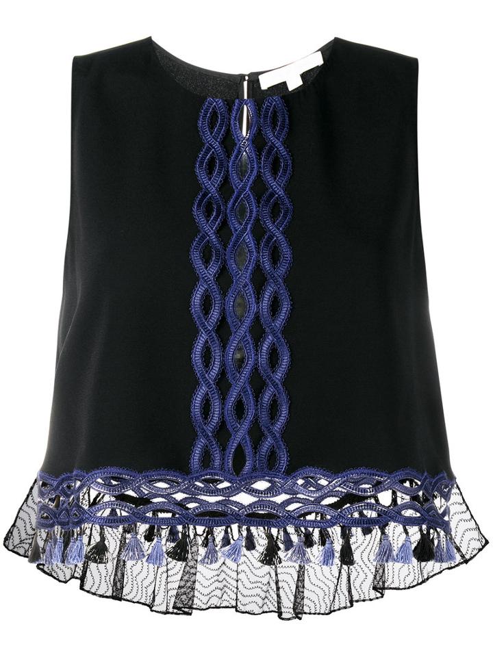 Jonathan Simkhai Embroidered Sleeveless Blouse, Women's, Size: Medium, Black, Viscose/acetate/spandex/elastane/polyester
