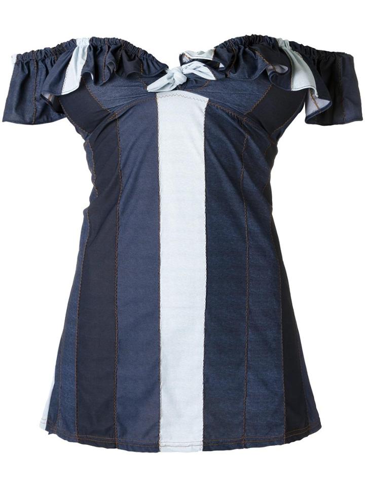 Amir Slama Off Shoulder Panelled Dress - Blue