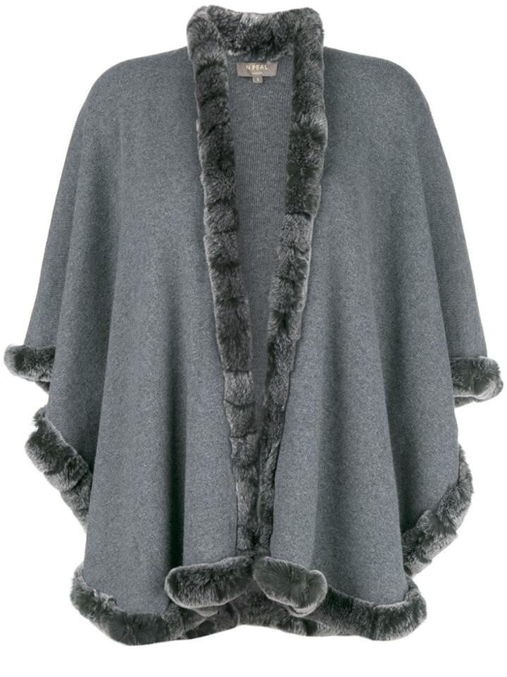 N.peal Rabbit Fur Trim Cape - Grey