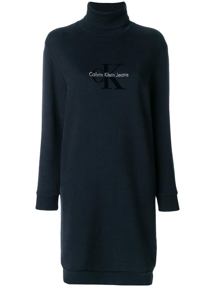 Calvin Klein Jeans Logo Turtleneck Jersey Dress - Black