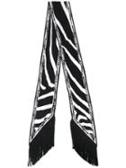 Rockins - Skinny Fringed Zebra Scarf - Women - Silk - One Size, Black, Silk