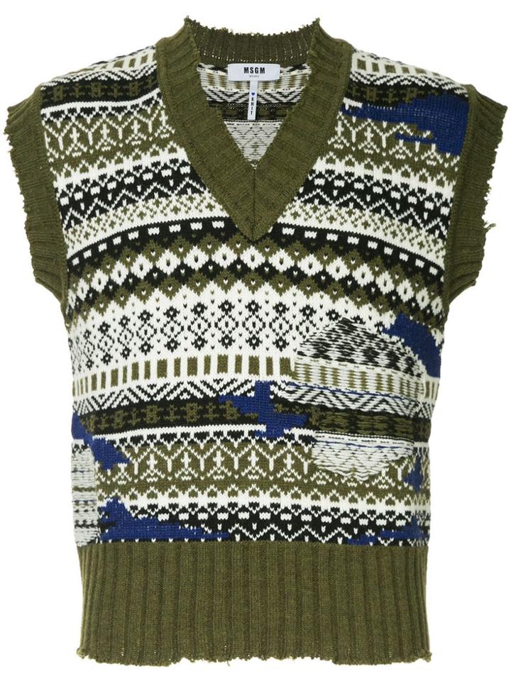 Msgm Distressed Sweater Vest - Green