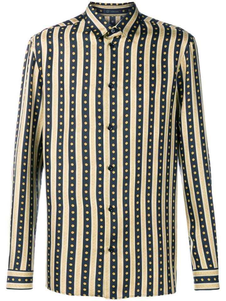 Versace Striped Straight Fit Shirt - Black