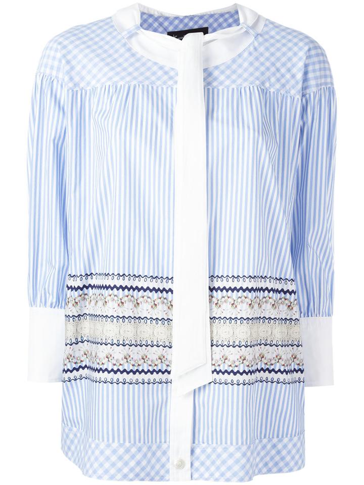 Rossella Jardini Contrast Pattern Top, Size: 44, Blue, Cotton