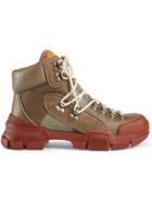 Gucci Leather And Canvas Trekking Boots - Brown