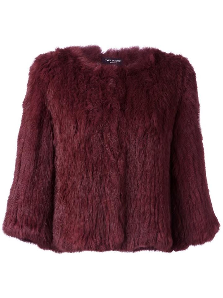 Yves Salomon Cropped Fur Jacket, Women's, Size: 38, Pink/purple, Rabbit Fur