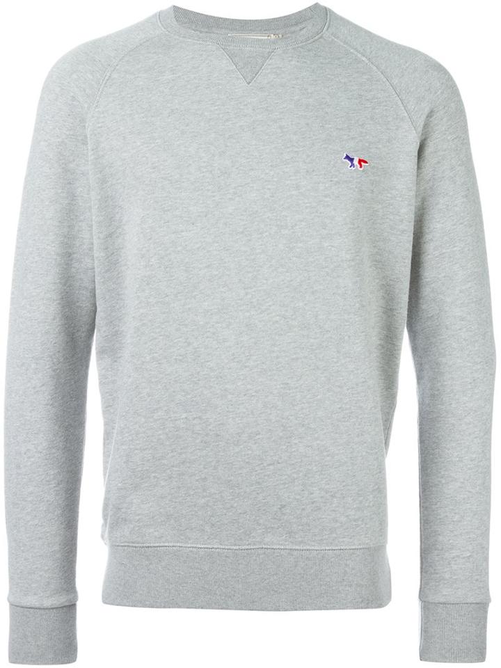 Maison Kitsuné Embroidered Logo Sweatshirt, Men's, Size: Small, Grey, Cotton