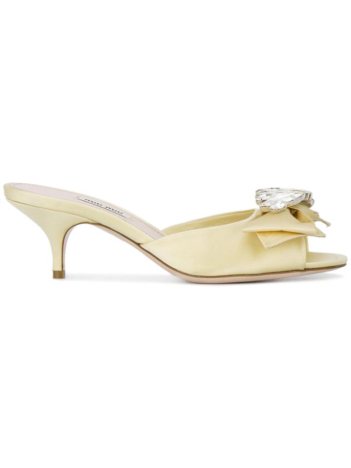 Miu Miu Yellow Satin Crystal 60 Kitten Heel Mules - Yellow & Orange
