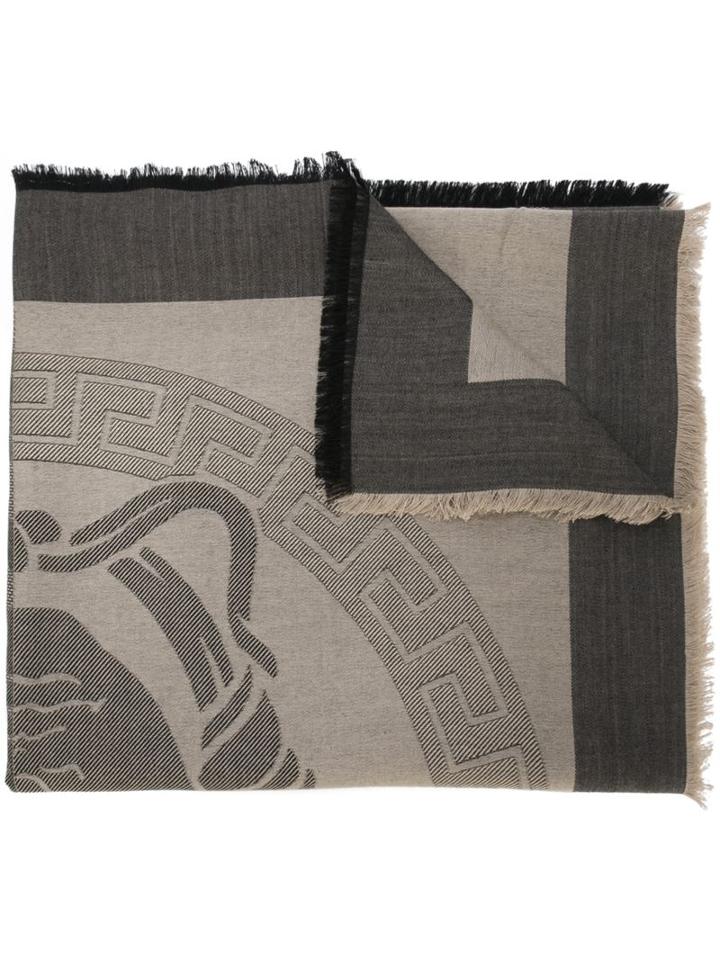 Versace Medusa & Greca Scarf, Men's, Nude/neutrals, Silk/viscose/wool
