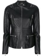 Just Cavalli Embroidered Back Zip Detailed Leather Jacket - Black