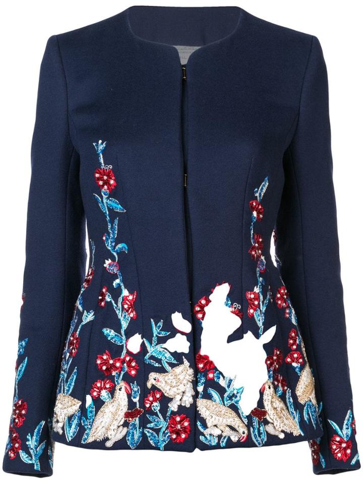 Oscar De La Renta Embroidered Fitted Jacket - Blue
