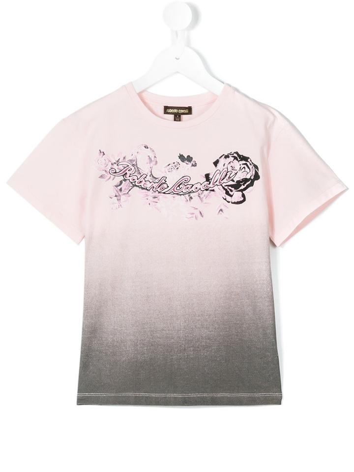 Roberto Cavalli Kids - Rose Print T-shirt - Kids - Cotton/spandex/elastane - 10 Yrs, Pink/purple