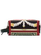Burberry Archive Scarf Print Cotton And Leather Pouch - Green