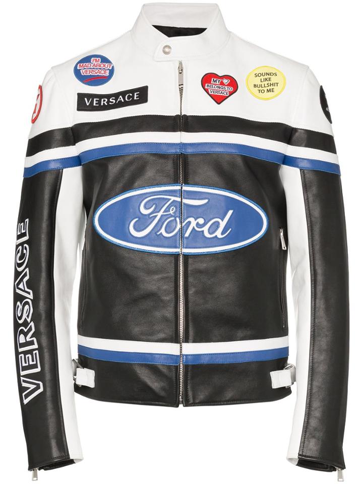 Versace X Ford Race Logo Biker Jacket - Black