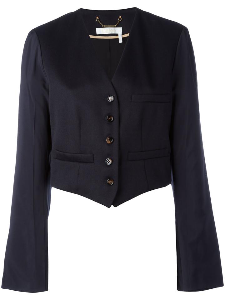 Chloé - Cropped Blazer - Women - Cotton/viscose/virgin Wool - 36, Blue, Cotton/viscose/virgin Wool