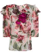 Dolce & Gabbana Peony Print Ruffle Blouse - White