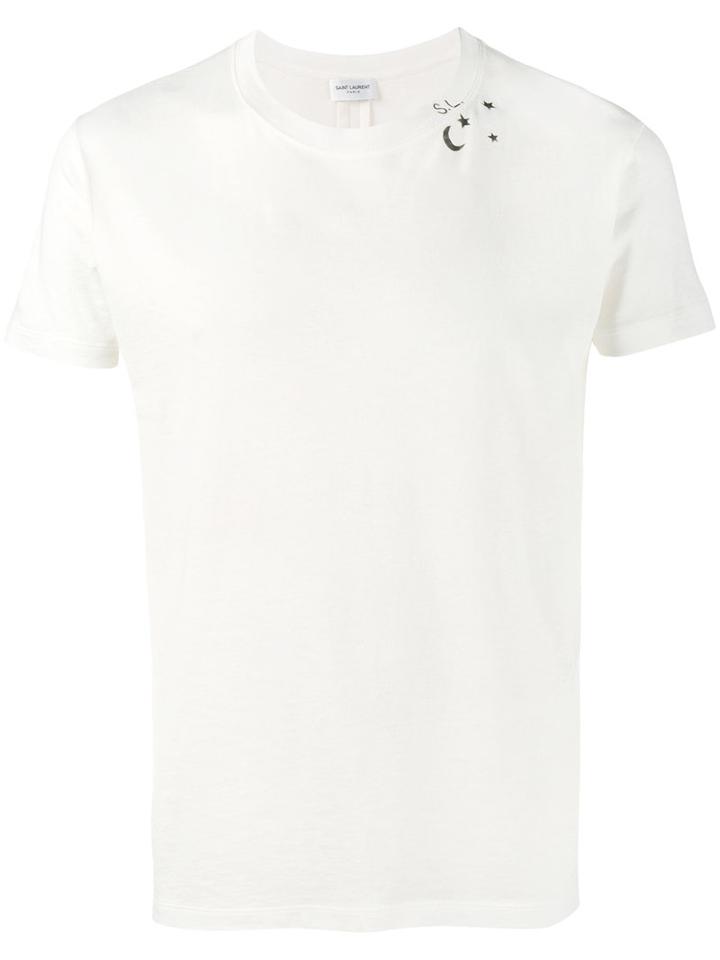 Saint Laurent Star Print T-shirt, Men's, Size: Xs, White, Cotton