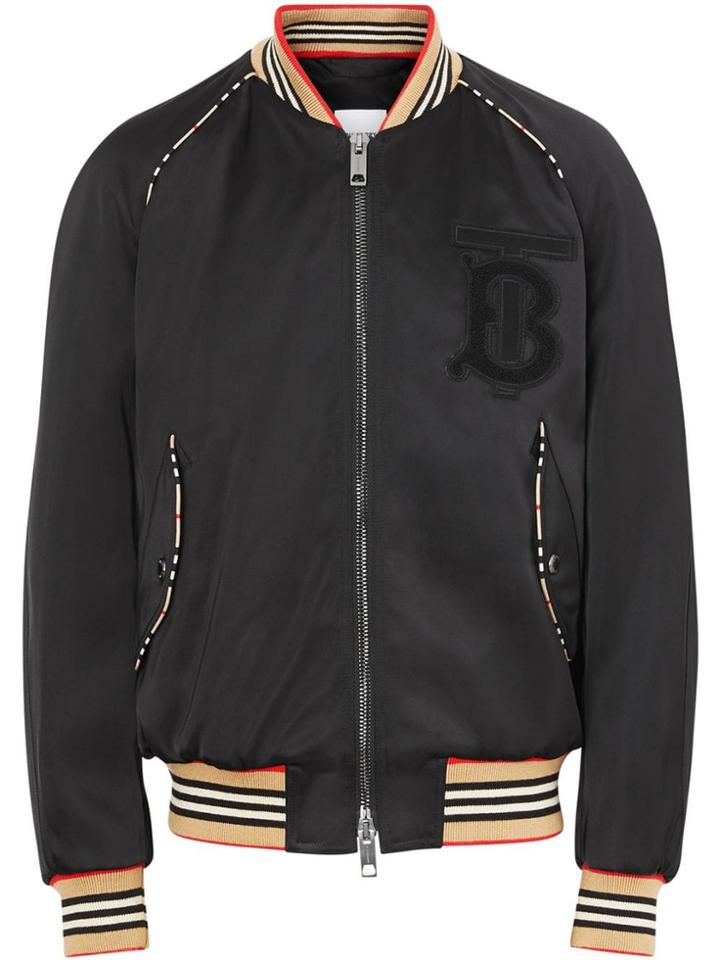 Burberry Icon Stripe Detail Monogram Motif Bomber Jacket - Black