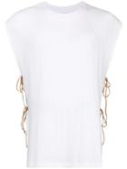 Caravana Round Neck Shirt With Leather Ties - White