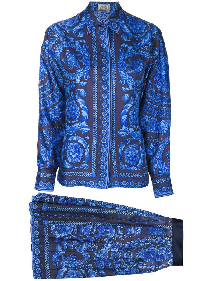 Versace Vintage Baroque Printed Shirt & Skirt - Blue