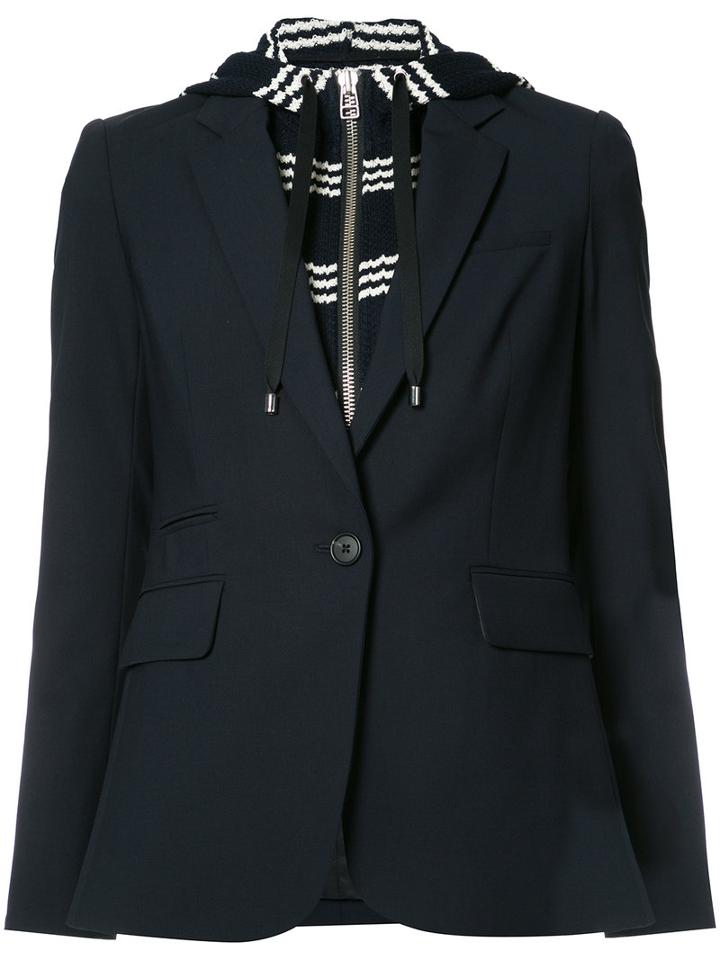 Veronica Beard Layered Hooded Blazer, Size: 8, Blue, Virgin Wool/spandex/elastane