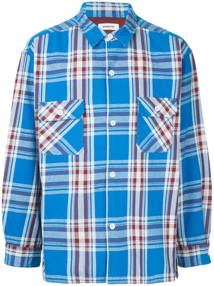 Monkey Time Checked Button-down Shirt - Blue