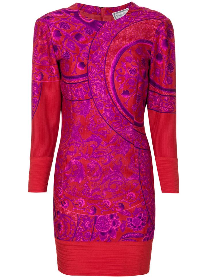 Versace Vintage Gessato Printed Dress - Red