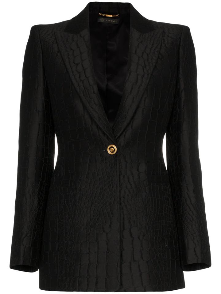Versace Silk Jacquard Mock Croc Blazer - Black