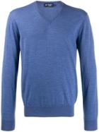 Hackett Ribbed Knit V-neck Jumper - Blue