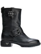 Emporio Armani Double Buckle Biker Boots - Black