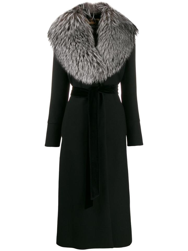 Dolce & Gabbana Fur Collar Belted Coat - Black