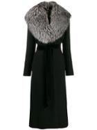 Dolce & Gabbana Fur Collar Belted Coat - Black