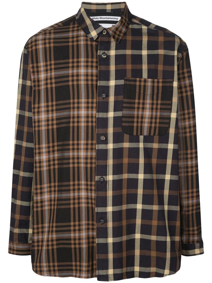 White Mountaineering Panelled Checked Print Shirt - Brown