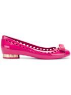 Salvatore Ferragamo Cut Out Bow Front Ballerina Shoes - Pink