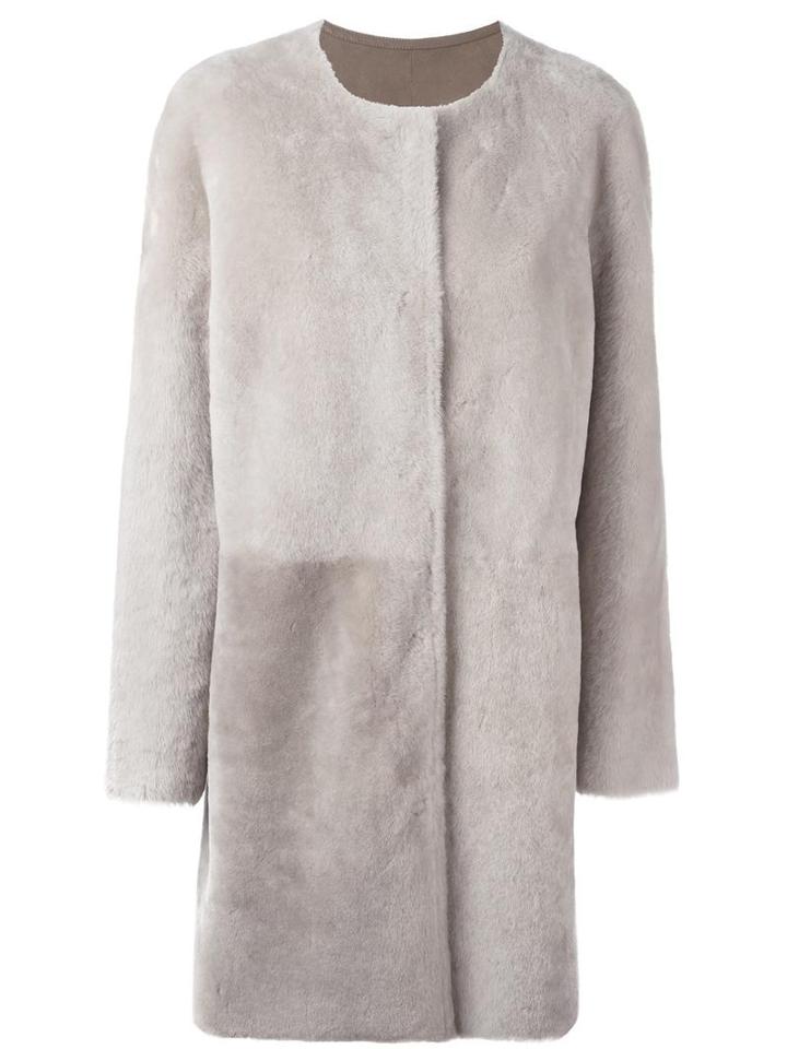 Yves Salomon Reversible Coat, Women's, Size: 38, Grey, Lamb Skin/lamb Fur