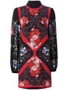 Alexander Mcqueen Floral Mini Dress With Scarf Detail, Women's, Size: 44, Black, Silk