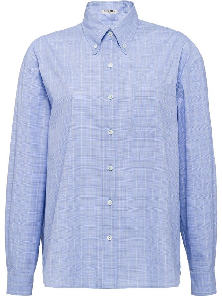 Miu Miu Prince Of Wales Check Fil-à-fil Cotton Shirt - Blue
