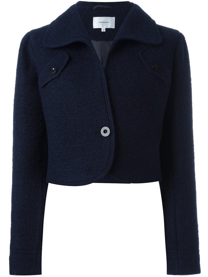 Carven Cropped Jacket, Women's, Size: 40, Blue, Polyester/acetate/viscose/virgin Wool