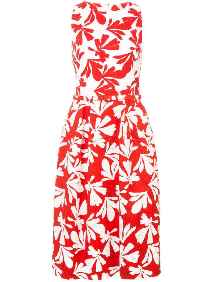 Oscar De La Renta Leaf-print Midi Pencil Dress - Red