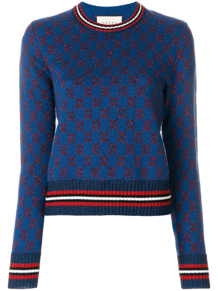 Gucci Lurex Gg Jacquard Jumper - Blue