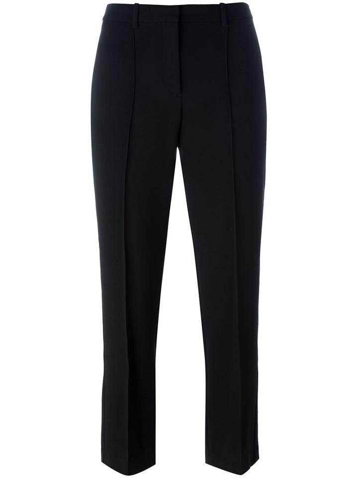 Theory Cropped Straight Cut Trousers, Women's, Size: 8, Black, Polyester/spandex/elastane/triacetate