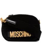 Moschino Black Logo Quilted Velvet Bag