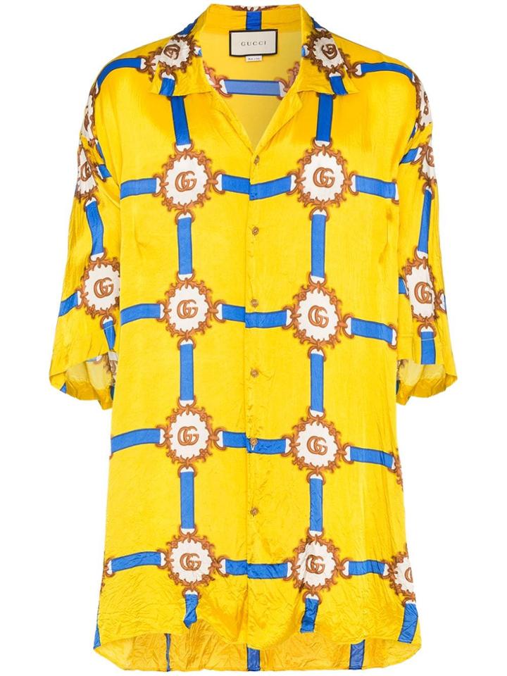 Gucci Gg Harness-print Bowling Shirt - Yellow