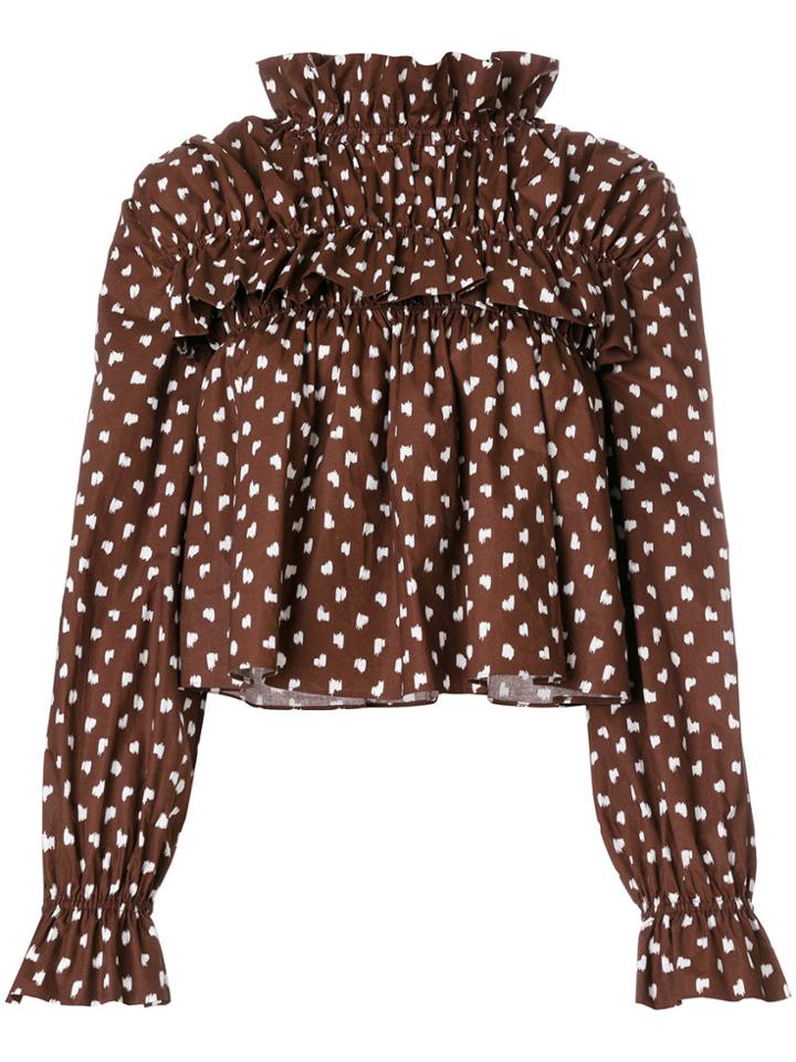 Marni Printed Frill Top - Brown