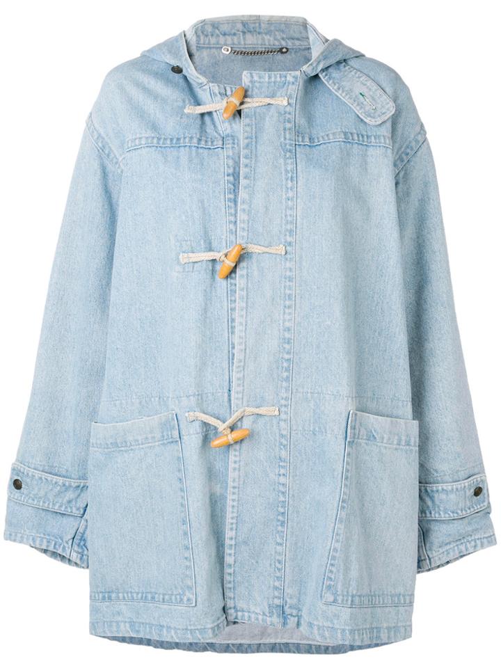 Valentino Vintage Toggle Hooded Denim Coat - Blue