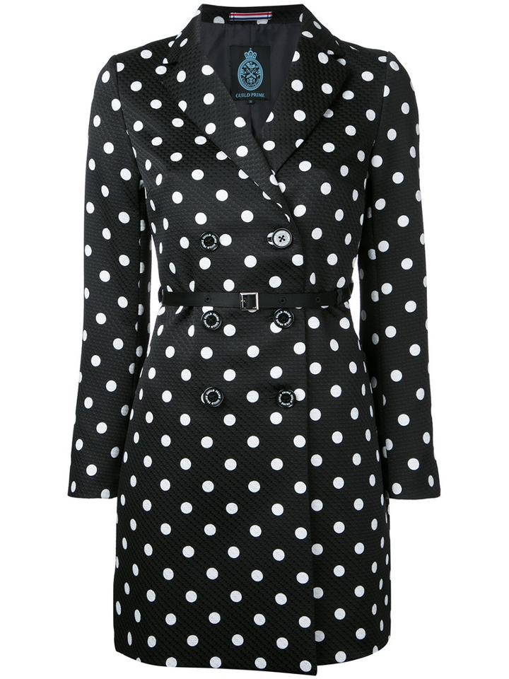 Guild Prime - Short Polka Dot Trench Coat - Women - Polyester - 36, Black, Polyester