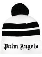 Palm Angels Stripes Beanie - White