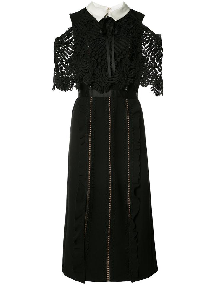 Self-portrait - Lace-panelled Dress - Women - Polyester/spandex/elastane/viscose - 8, Black, Polyester/spandex/elastane/viscose
