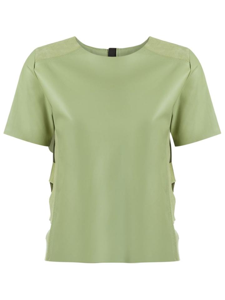 Andrea Bogosian Leather Shortsleeved Top, Women's, Size: P, Green, Chamois Leather/leather